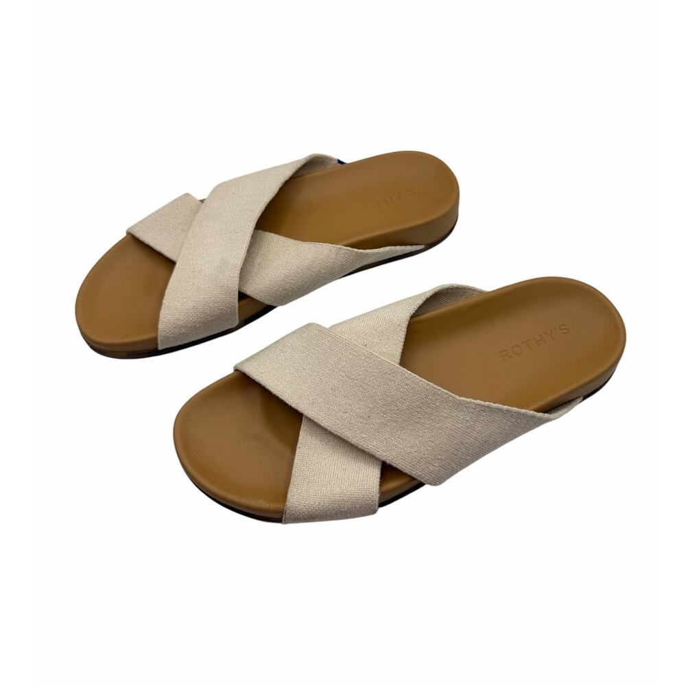 Rothy's Double Cross Slide Sandals Oatmeal Knit Cross Strap Comfort 10.5" Length
